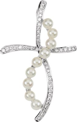 Diamond & Freshwater Cultured Pearl Cross