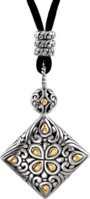 Sterling Silver Pendant with 18KY Accents & Adjustable Silk Cord