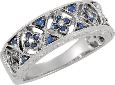 Genuine Blue Sapphire & Diamond Ring