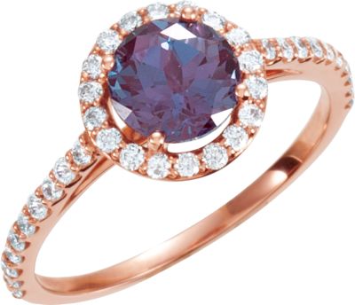 14kt Rose Chatham® Created Alexandrite & 3/8 CTW Diamond Ring