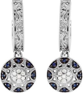 Genuine Blue Sapphire & Diamond Earrings