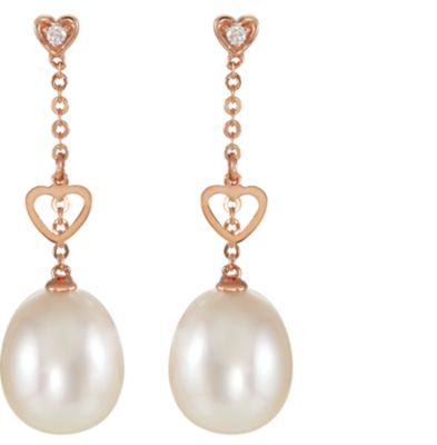 Freshwater Cultured Pearl & .02 ct tw Diamond Dangle Earrings