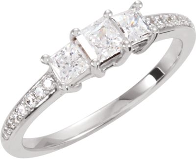 Accented Three Stone Princess Engagement Mounting or Matching Band