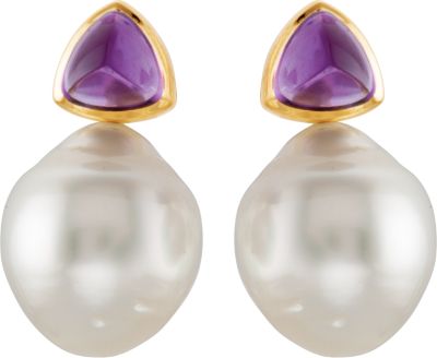 South Sea Cultured Pearl and Amethyst Earrings