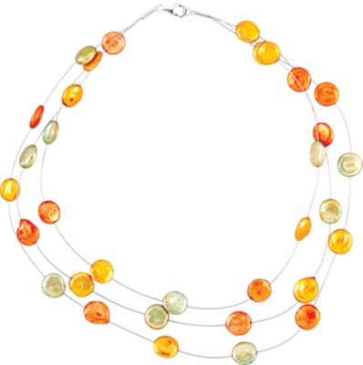 Freshwater Cultured Dyed Coin Pearl Bracelet or Necklace