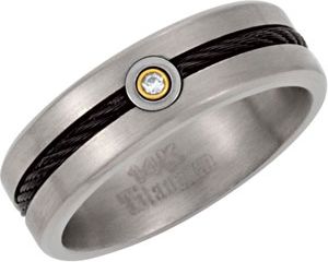 Titanium & 14kt Yellow Band with Diamond and Black Cable