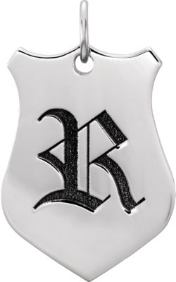 14kt White Engravable Shield Pendant