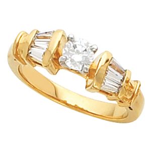 Engagement Ring & Band Mounting with Baguette Accents