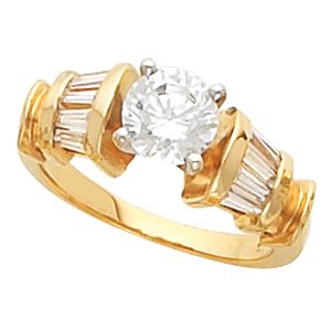 Engagement Ring & Band Mounting with Baguette Accents