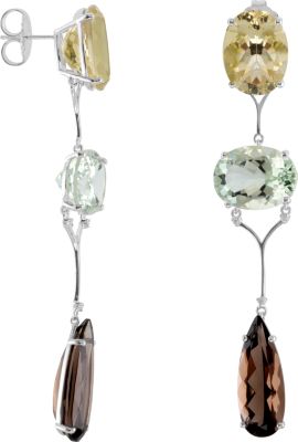 Genuine Lime Quartz, Green Quartz & Smoky Quartz Earrings
