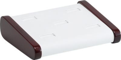 White Leatherette 5 Ring Tray with Cherrywood Trim