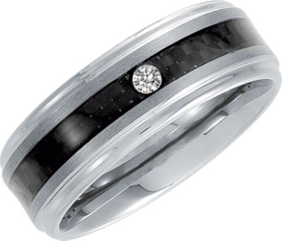 8.3mm Dura Tungsten&reg; Band with .05 ct Diamond & Carbon Fiber Center