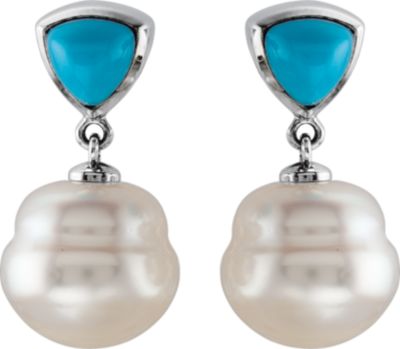 South Sea Cultured Pearl and Turquoise earrings