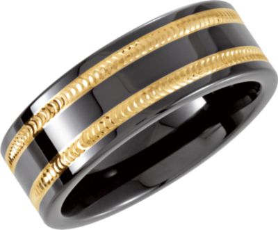 Ceramic Couture&trade; Flat Swiss Cut Band with 14KY Inlay 