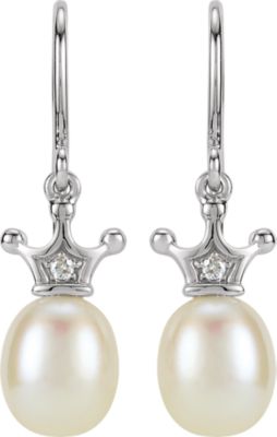 Pearl and Diamond Crown Dangle Earrings
