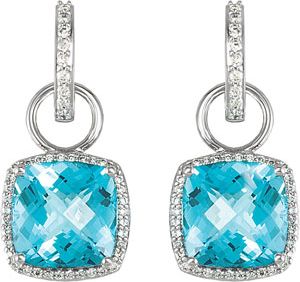 Genuine Checkerboard Swiss Blue Topaz & Diamond Earrings