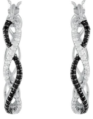 Genuine Black Spinel & Diamond Hoop Earrings