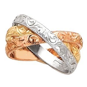 Tri-Color 3 mm Hand-Engraved 3-Band Rolling Ring