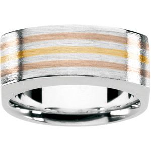 Ladies Fashion Ring Sterling Silver and 18kt yellow / 18kt red Inserts 