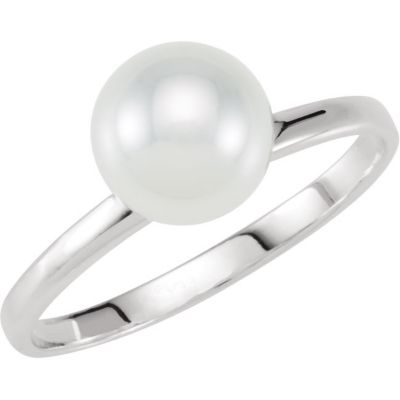 Stackable White 8.0mm Glass Pearl Ring