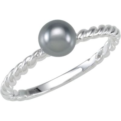 Stackable Grey 6.0mm Glass Pearl Ring