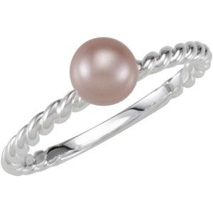 Stackable Pink 6.0mm Glass Pearl Ring