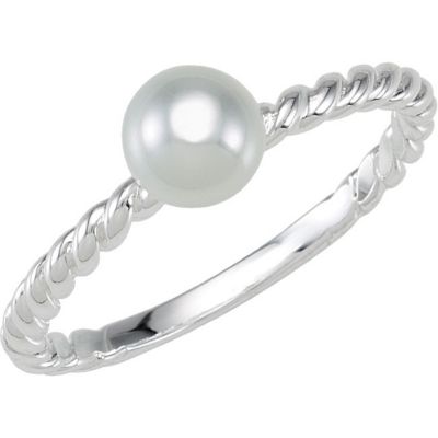Stackable White 6mm Glass Pearl Ring