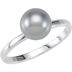 Stackable Grey 8.0mm Glass Pearl Ring