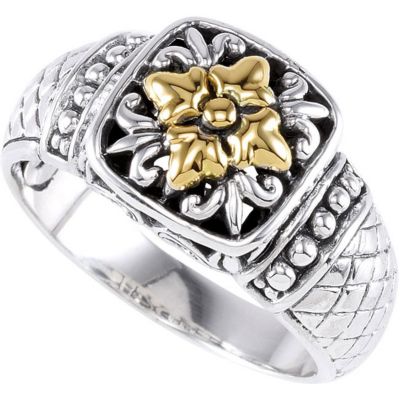 Sterling Silver Fashion Ring with 18KT Yellow Accents