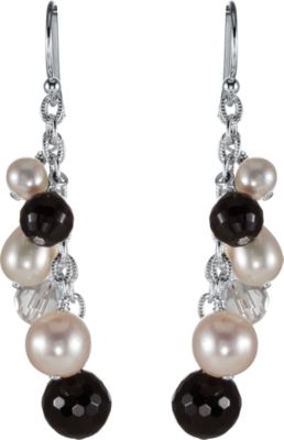 Onyx, Crystal & Freshwater Pearl Earrings