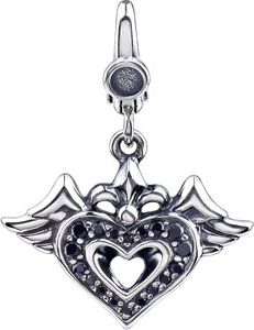 Black CZ Double Wing & Heart Charm