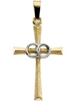 Two Tone Cross Pendant with Wedding Bands