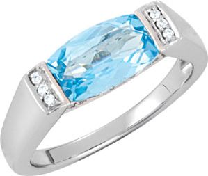 Genuine Swiss Blue Topaz & Diamond Ring