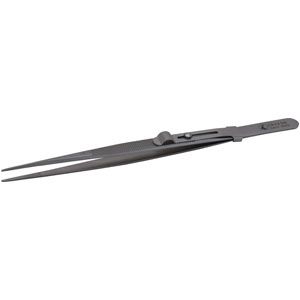 Ideal-Tek Medium tip Stainless Steel Locking Tweezer with serrated tips and handles (Groove)