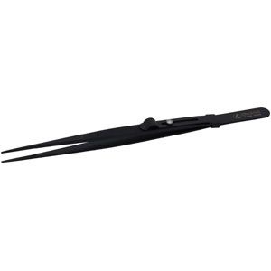 Ideal-Tek Medium tip Black/Stainless Steel Locking Tweezer with serrated tips and handles (Groove)
