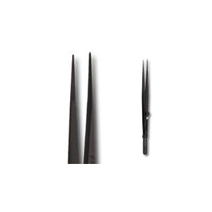 Ideal-Tek Fine tips Black/Stainless Steel Locking Tweezer with serrated tips and handles(Groove)