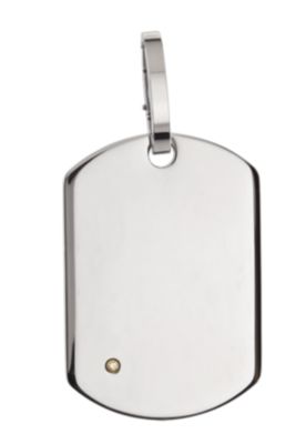 Stainless Steel & 14kt Yellow Dog Tag Pendant with .02 ct Diamond
