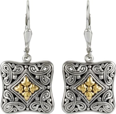 Filigree Design Lever Back Earrings with 18k Yellow Accents