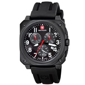 Wenger® Men's Aerograph Cockpit Chrono Rectangle PVD Black Dial Black Strap