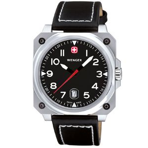 Wenger® Men's Aerograph Cockpit Chrono Rectangle Black Dial Black Strap
