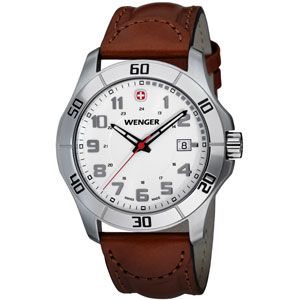 Wenger® Mens Alpine White Dial Brown Leather Strap Watch