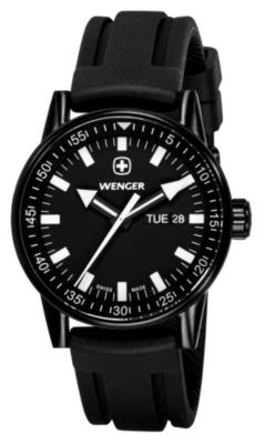 Wenger® Men's Commando Day Date XL Black Dial / Black Silicone Strap