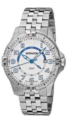 Wenger® Men's Squadron GMT White Dial Stainless Steel Bracelet