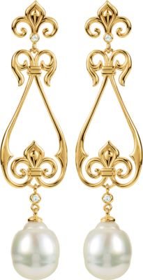 Fleur-de-Lis Design Dangle Earring for Pearl 