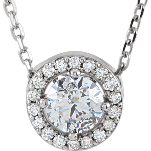 14kt White Forever Classic™ Moissanite & .04 CTW Diamond Necklace