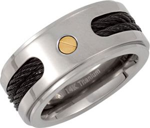 Titanium Band with Black Cable Inlay and 14kt Yellow Screws