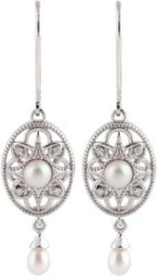 Freshwater Cultured Pearl & .05 ct tw Diamond Earrings