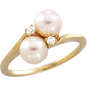 Akoya Cultured Pearl & Diamond Bypass Ring