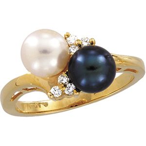 Akoya Cultured Pearl, Black Cultured Pearl & Diamond Ring