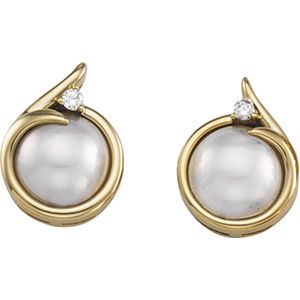Mabé Cultured Pearl & Diamond Earrings